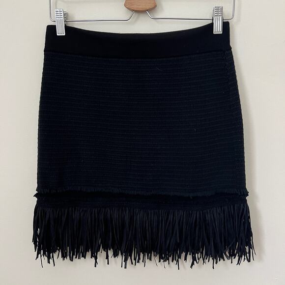CLUB MONACO Fredrikah Fringe Knit Sweater Skirt In Black Size S - Picture 4 of 10